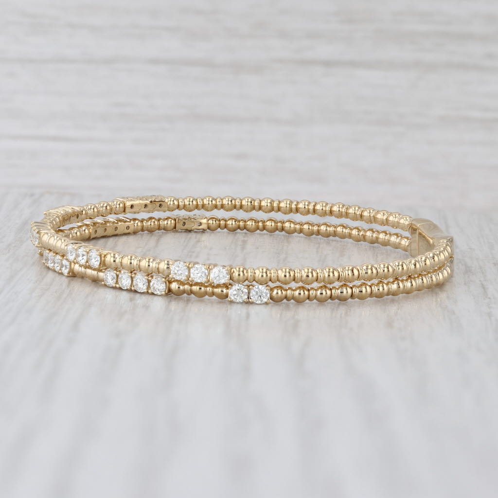 New 1.33ctw Diamond Double Flexible Bangle Bracelet 14k Yellow Gold 6.5" 4.5mm