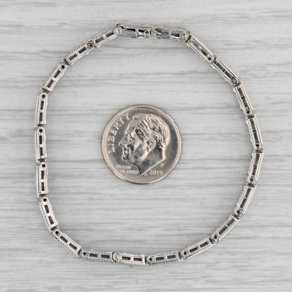 Art Deco 0.13ctw Diamond Filigree Bracelet 14k White Gold 6" 4.6mm