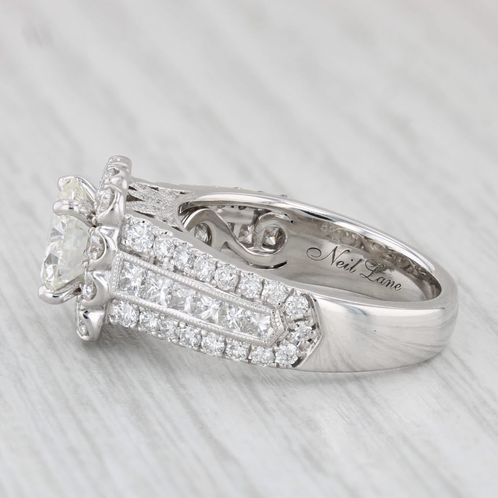 Light Gray Neil Lane 3.14ctw Round Diamond Halo Engagement Ring 14k White Gold Size 6.5 GIA