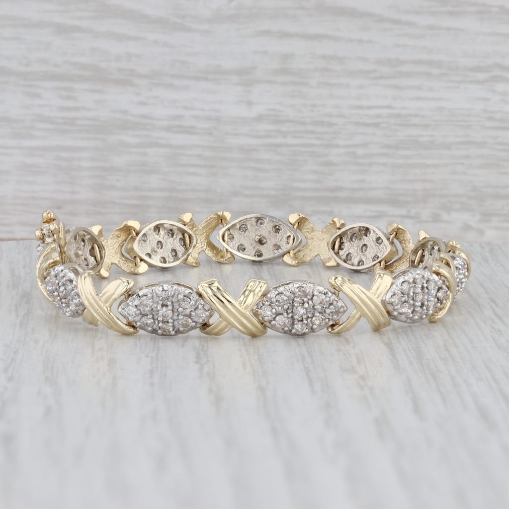 Gray 2ctw Diamond Cluster Bracelet 14k Yellow Gold Marquise X Link Chain 7.25" 8mm