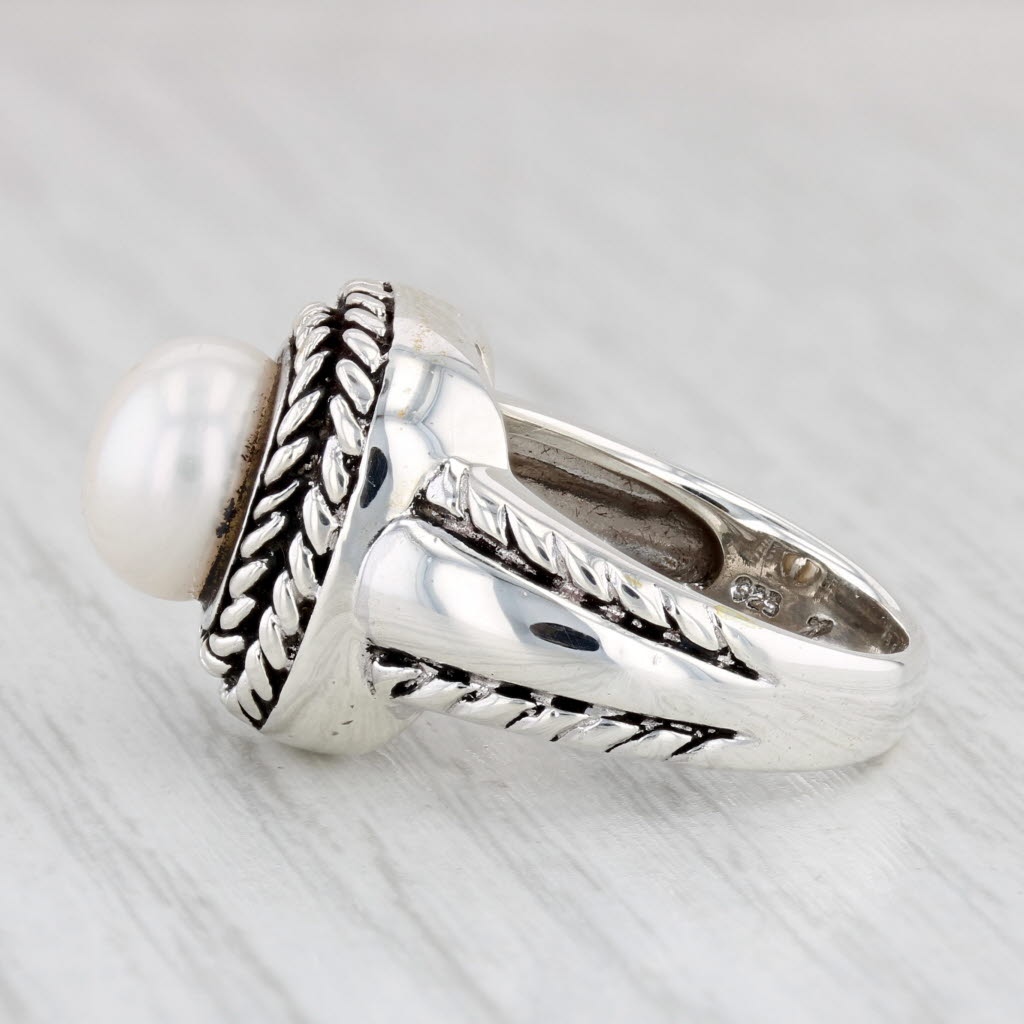 Light Gray Judith Ripka Cultured Button Pearl Ring Sterling Silver Size 6 Solitaire