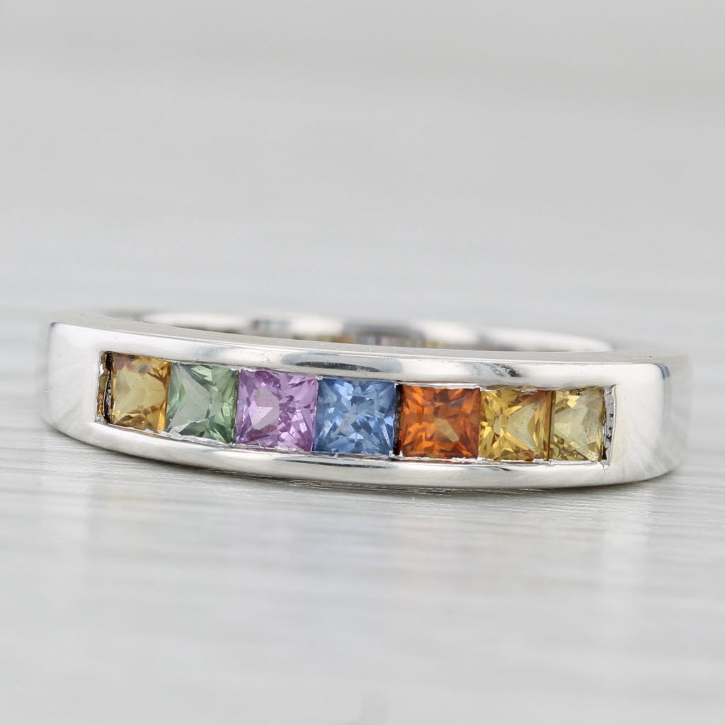 Light Gray 0.91ctw Multicolor Rainbow Sapphire Ring Sterling Silver Stackable Band COA