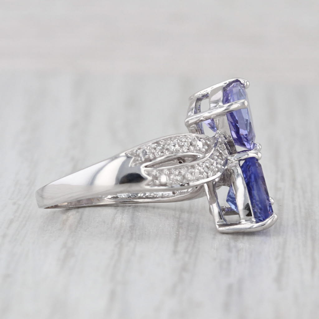 4.02ctw Trillion Tanzanite Diamond Bypass Ring 18k White Gold Size 7.75 Cocktail