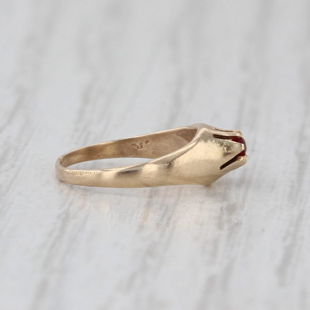Vintage Simulated Ruby Red Glass Baby Ring 10k Yellow Gold Small Size