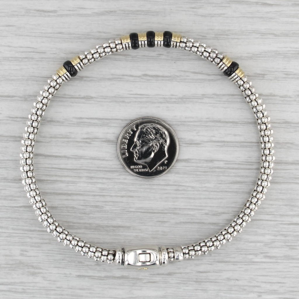 New Lagos Black Caviar Bracelet Sterling Silver 18k Gold Ceramic w/ Pouch 7.75"