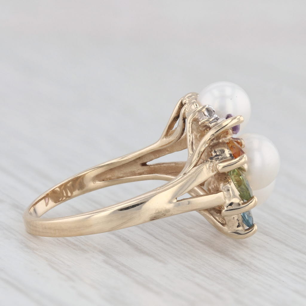 Light Gray 0.41ctw Pearl Amethyst Citine Peridot Topaz 10k Yellow Gold Ring Size 6.25