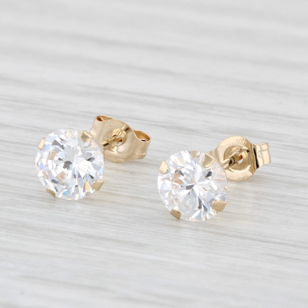 Light Gray 0.92ctw Cubic Zirconia Stud Earrings 14k Yellow Gold Round Solitaire Studs