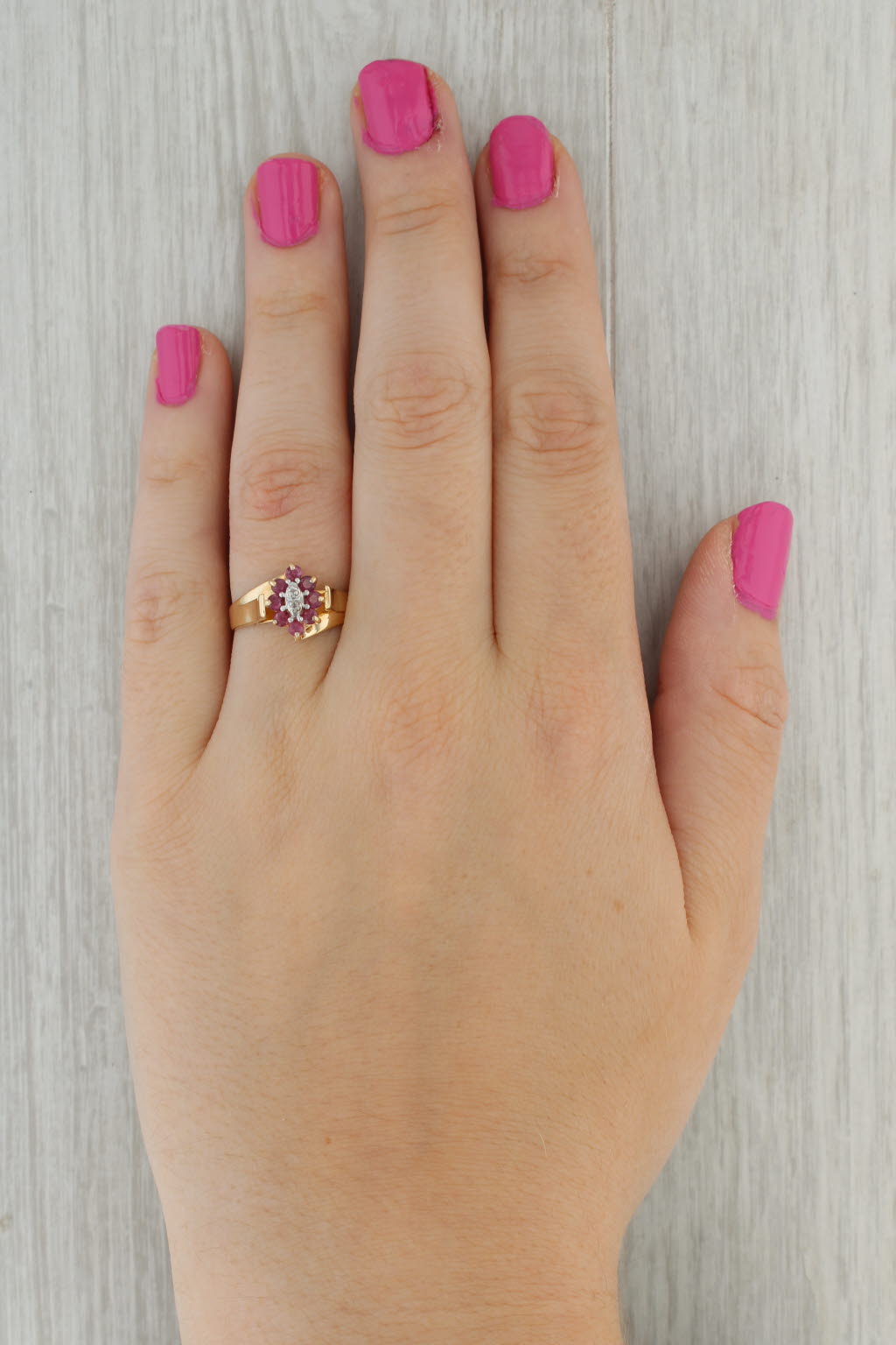 Rosy Brown 0.55ctw Ruby Ring 10k Yellow Gold Size 8.5 Diamond Accents Bypass Cathedral