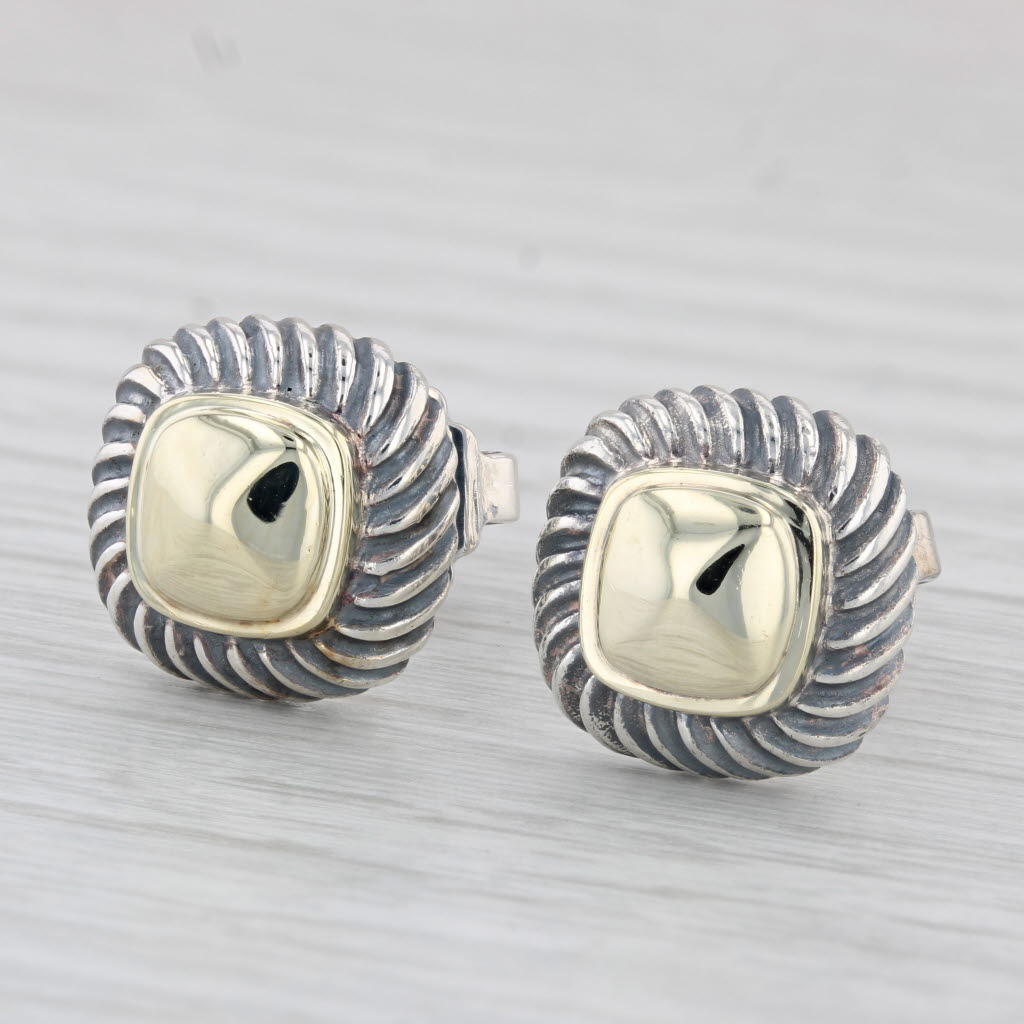Light Gray David Yurman Albion Stud Earrings Sterling Silver 14k Yellow Gold