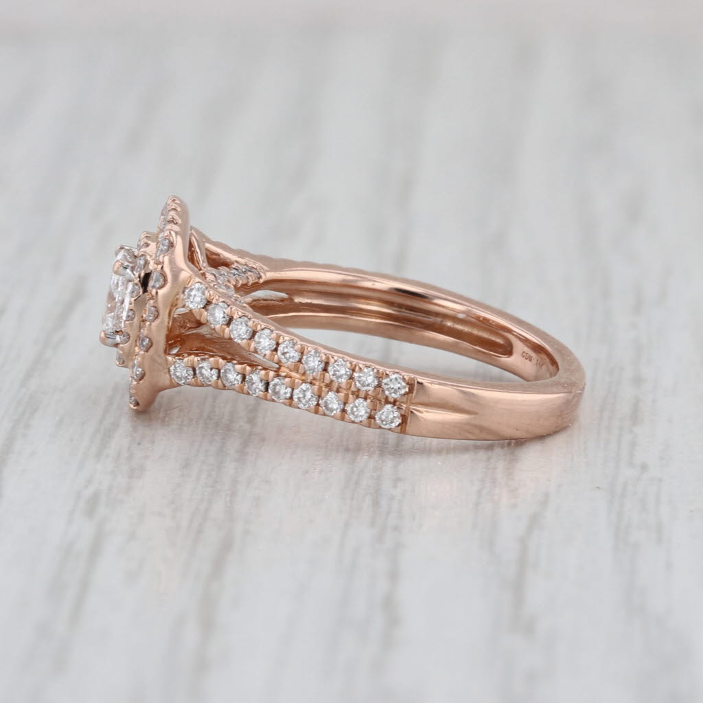 0.95ctw Lab Grown Princess Diamond Halo Engagement Ring 14k Rose Gold Size 5