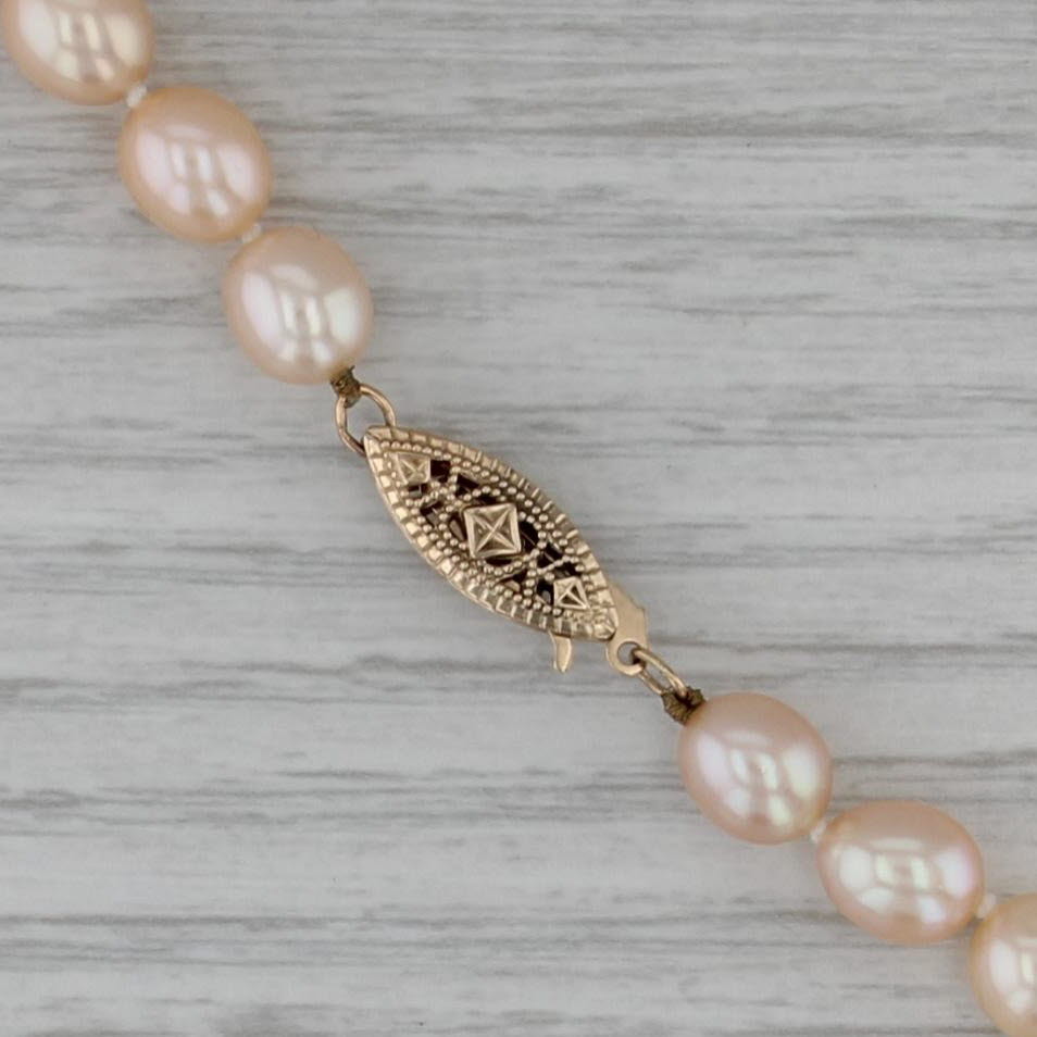 Pink Cultured Pearl Single Bead Strand Necklace 14k Yellow Gold 17.5"