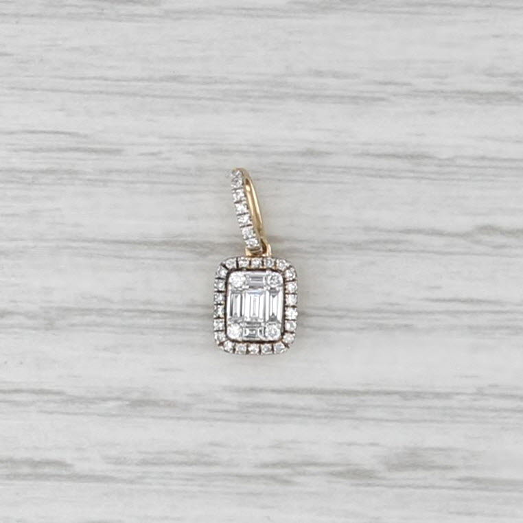 0.28ctw Diamond Halo Pendant 14k Yellow Gold Small Drop