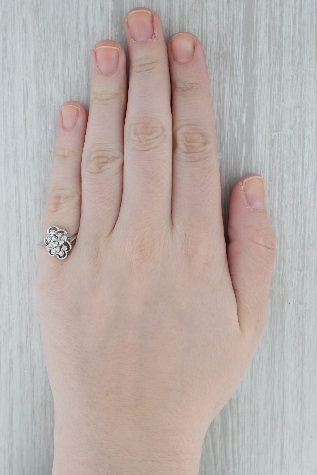 Dark Gray 0.33ctw Diamond Cluster Ring 14k White Gold Size 7