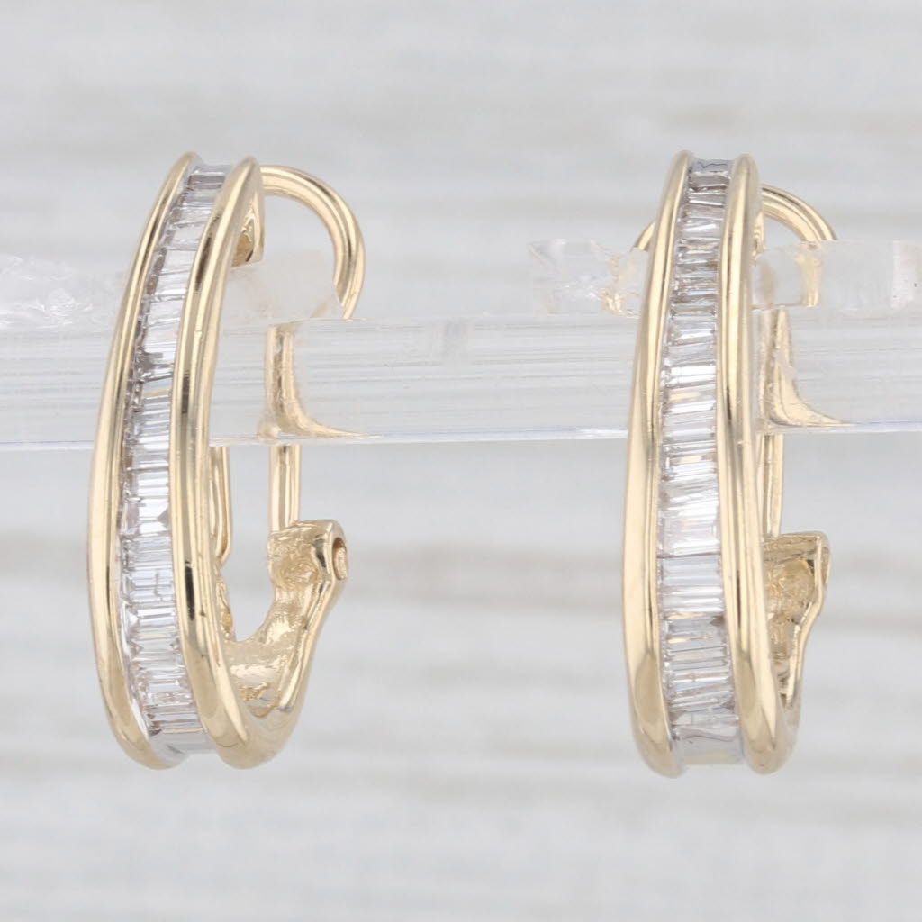 Light Gray 1ctw Diamond Journey J-Hook Earrings 14k Yellow Gold Omega Backs