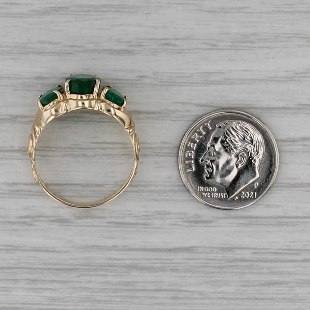 Vintage 2.55ctw 3-Stone Oval Emerald Ring 10k Yellow Gold Size 7