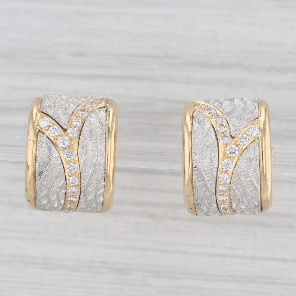Light Gray 0.50ctw VS2 Diamond Clip Cufflinks 18k Gold Platinum Engraved Vintage Cuff Links