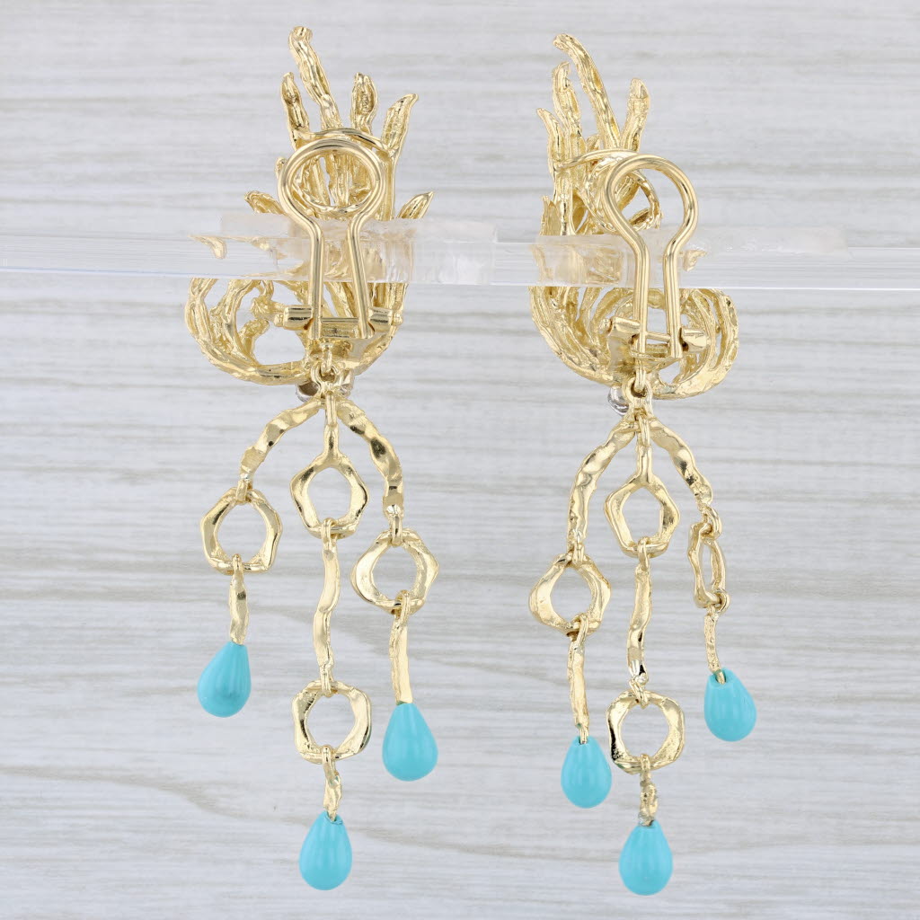Light Gray Italian Dangle Statement Earrings 18k Gold Diamond Imitation Turquoise Clip On