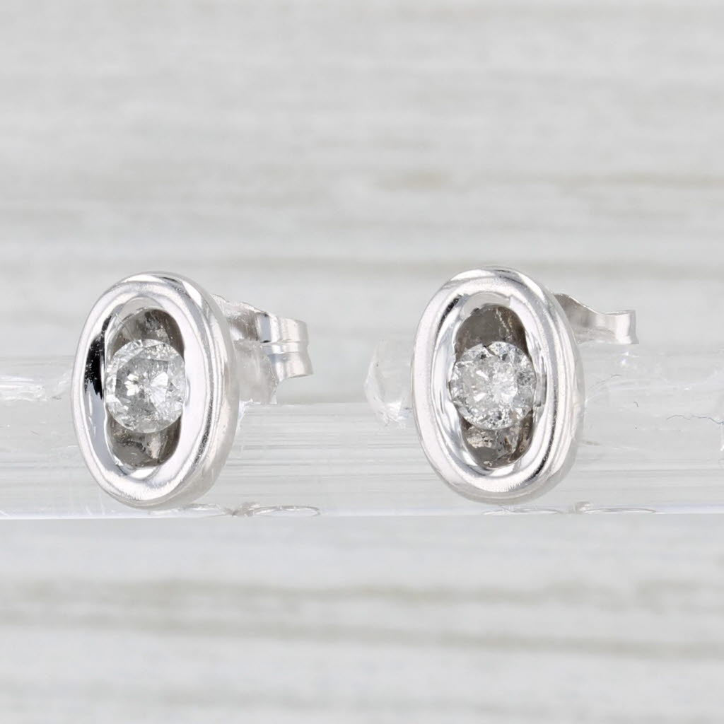 Light Gray 0.28ctw Round Diamond Solitaire Stud Earrings 10k White Gold