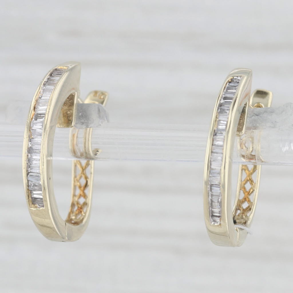 Light Gray 0.44ctw Diamond Hoop Earrings 14k Yellow Gold Snap Top Hoops