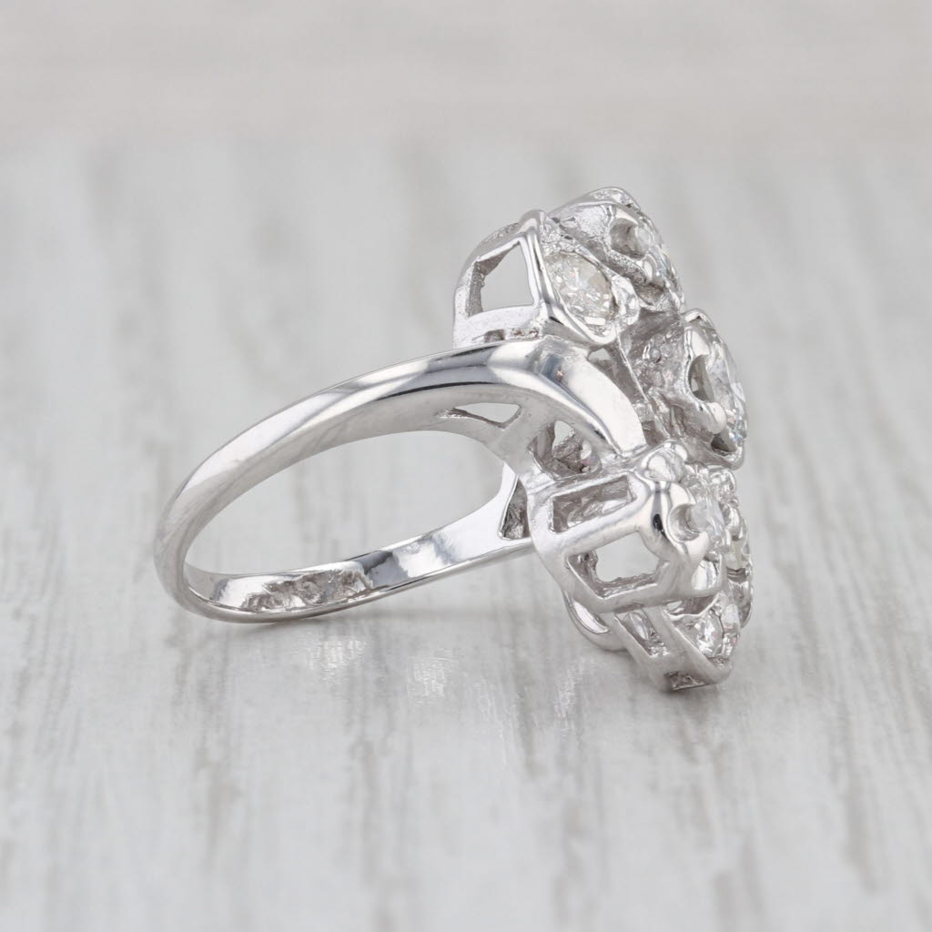 Vintage 1.41ctw Diamond Cluster Ring 14k White Gold Heart Accents Size 5.5