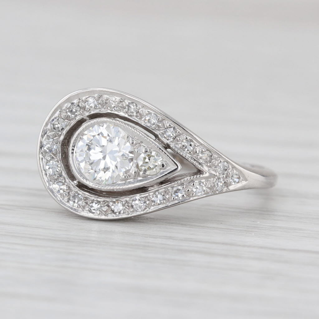 0.59ctw Diamond Teardrop Halo Ring 14k White Gold Size 4.25