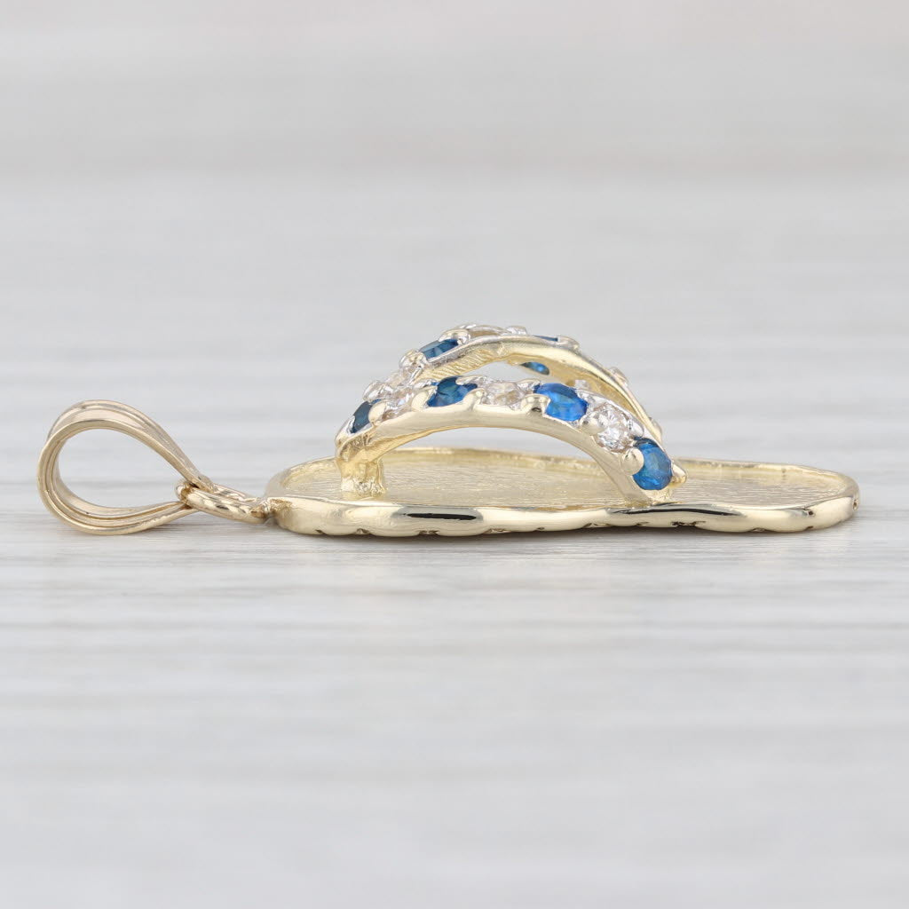 Lab Created Blue Spinel Cubic Zirconia Flip Flop Pendant 10k Yellow Gold