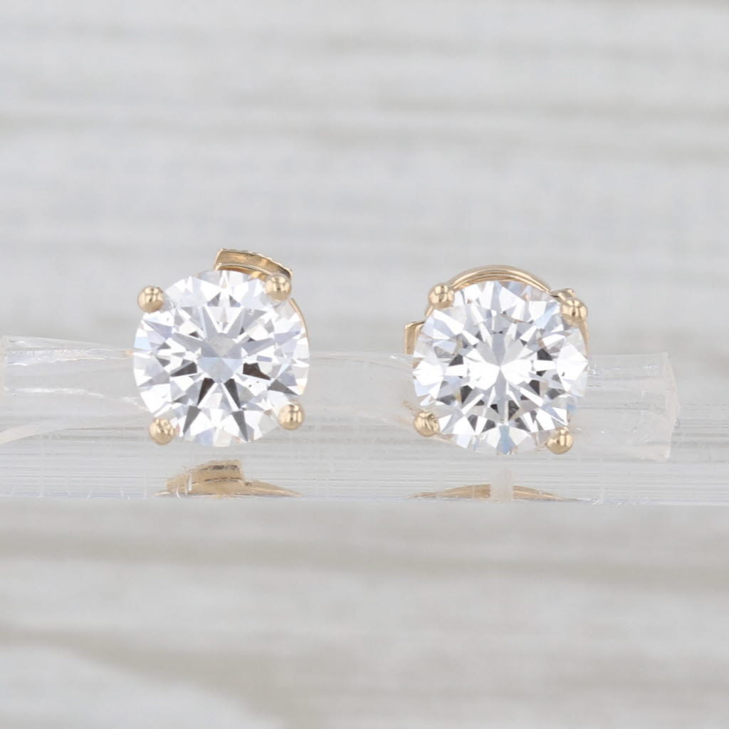 New 2.02ctw Round Lab Grown Diamond Solitaire Stud Earrings 14k Gold IGI Studs