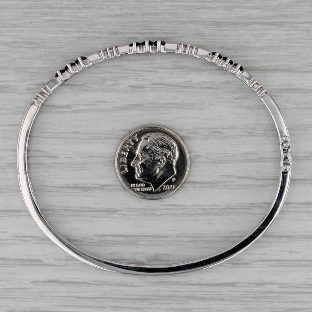 1.27ctw Blue Sapphire Diamond Bangle Bracelet 14k White Gold 7"