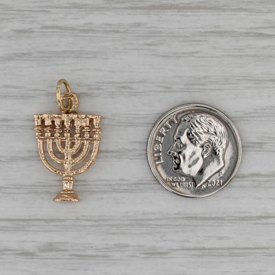 Hannukah Charm 14k Yellow Gold Hebrew Judaica Pendant