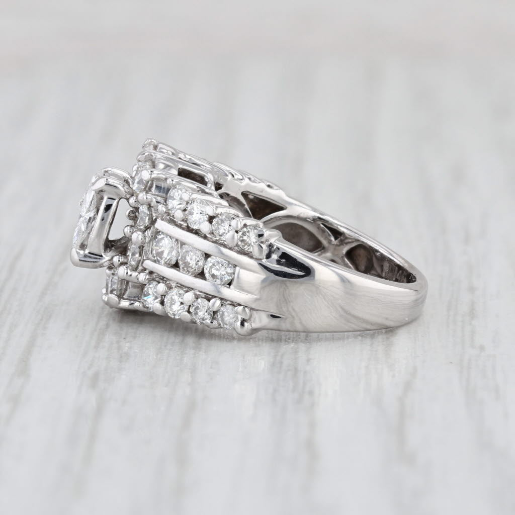 1.86ctw Diamond Halo Engagement Ring 14k White Gold Size 5 Bridal