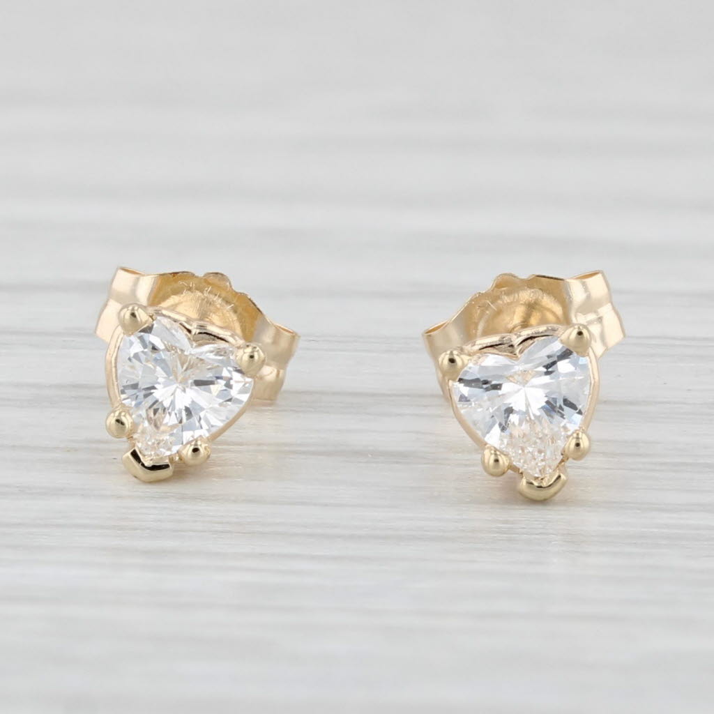 Light Gray 0.34ctw Diamond Heart Solitaire Stud Earrings 14k Yellow Gold