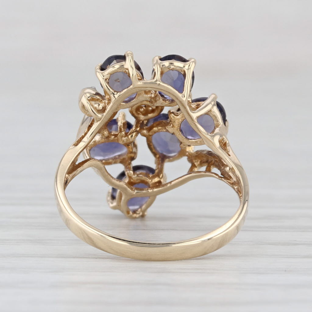 1.60ctw Blue Iolite Cluster Ring 10k Yellow Gold Size 5.25 Diamond Accents