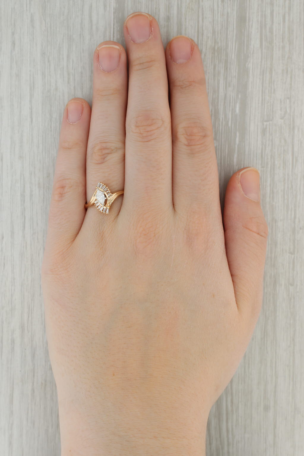 Dark Gray 0.60ctw Marquise Diamond Engagement Ring 14k Yellow Gold Size 9.5 Bypass