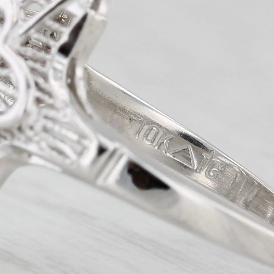 Light Gray Diamond Filigree Ring 10k White Gold Vintage Art Deco Size 6.75