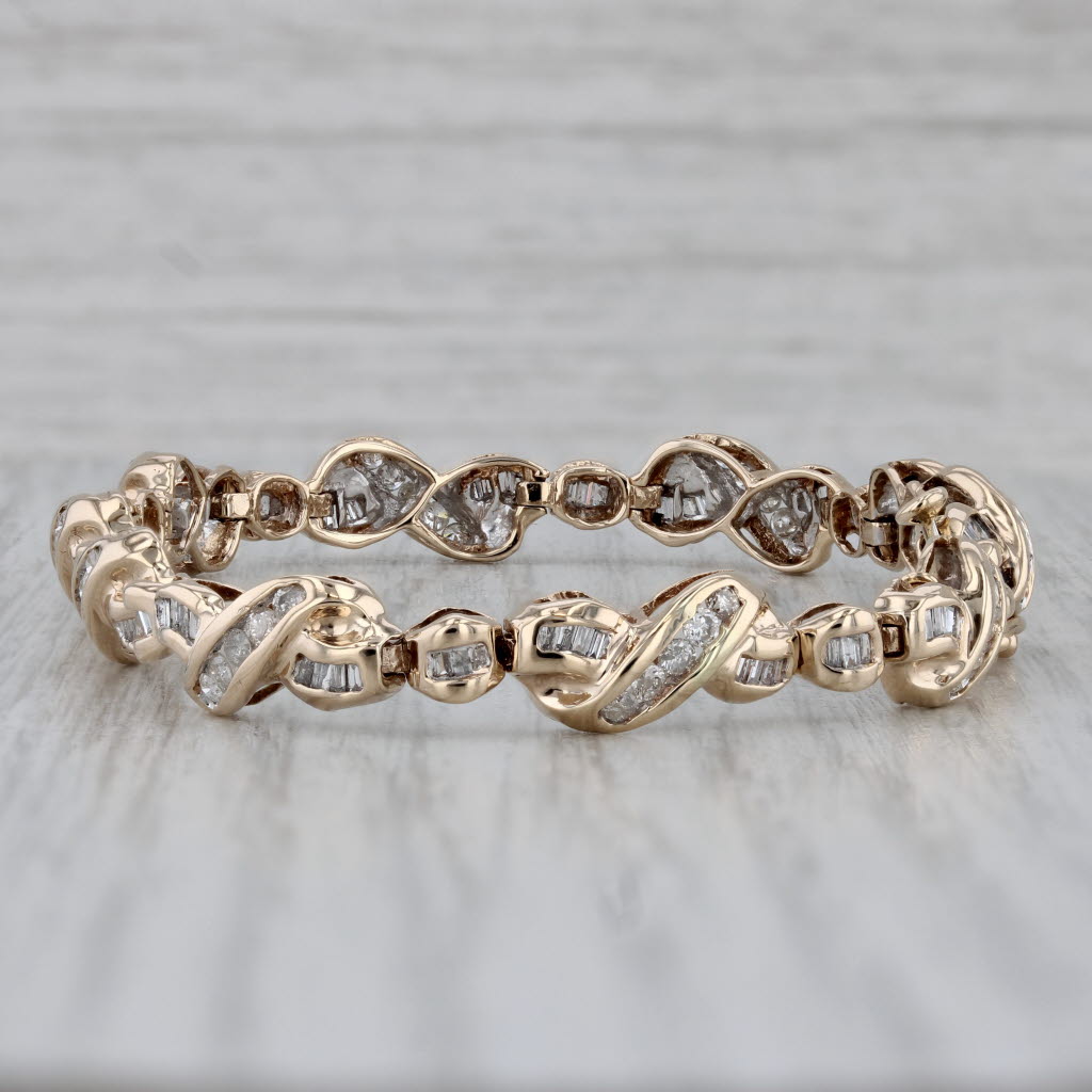 Gray 1.70ctw Diamond XO Tennis Bracelet 10k Yellow Gold 7.25" 6.6mm