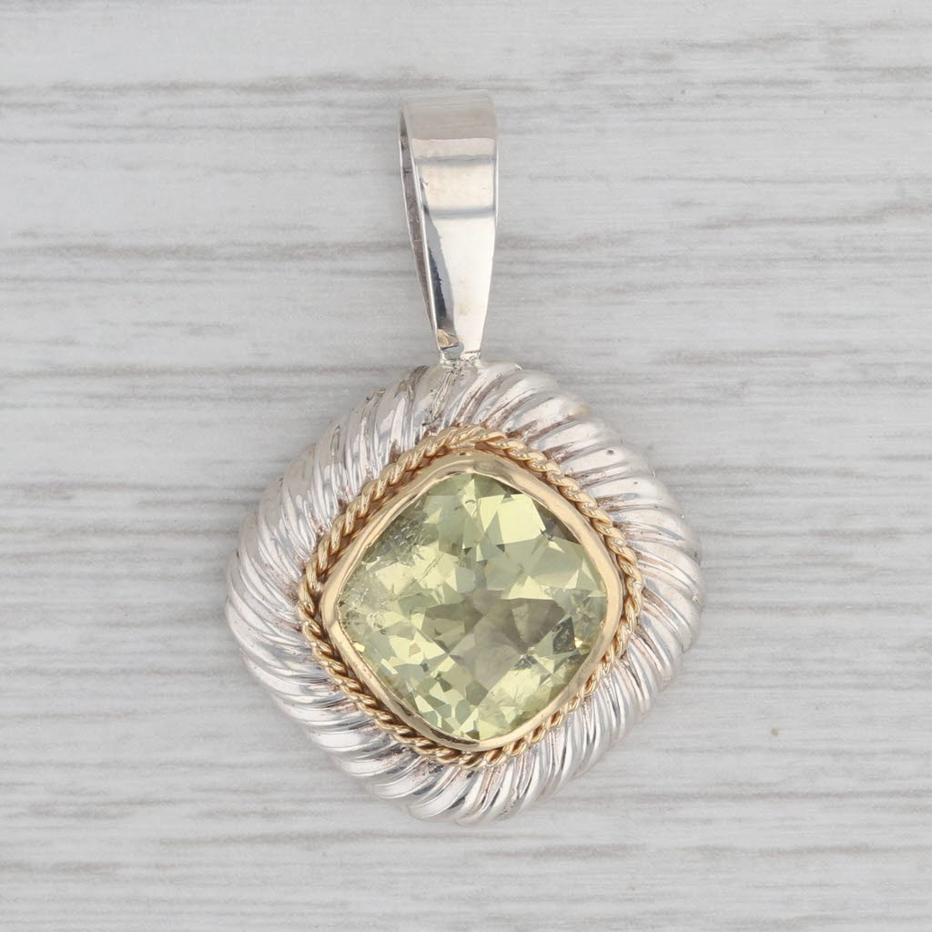 Gray 7.30ct Lemon Quartz Pendant Sterling Silver 18k Gold Statement