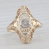 Vintage Art Deco Diamond Filigree Ring 10k Yellow Gold Size 8