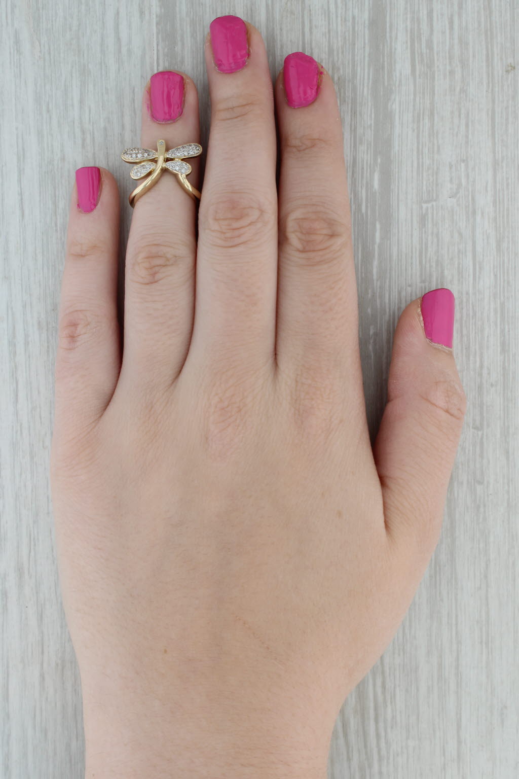 0.15ctw Diamond Dragonfly Ring 14k Yellow Gold Size 5