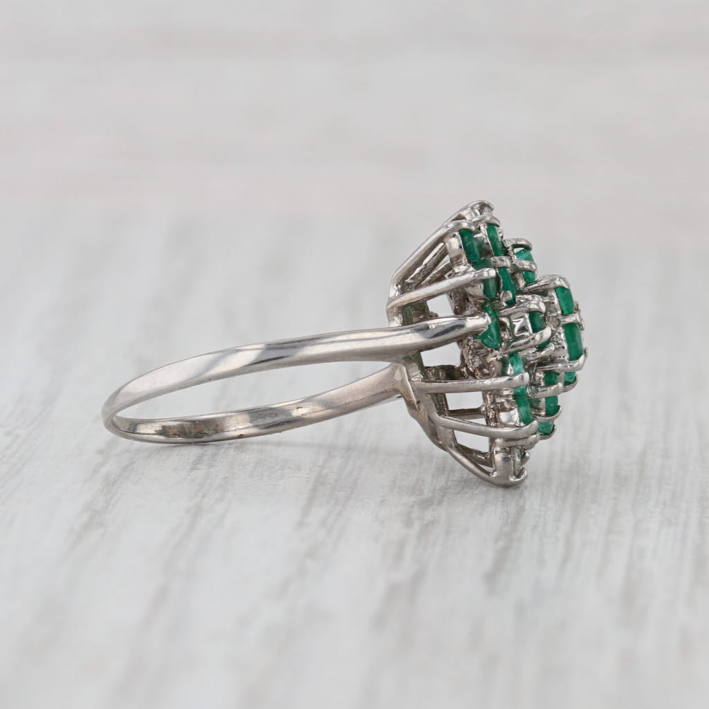 1,25ctw Emerald Diamond Cluster Butterfly Ring 14k White Gold Cocktail Size 7.75