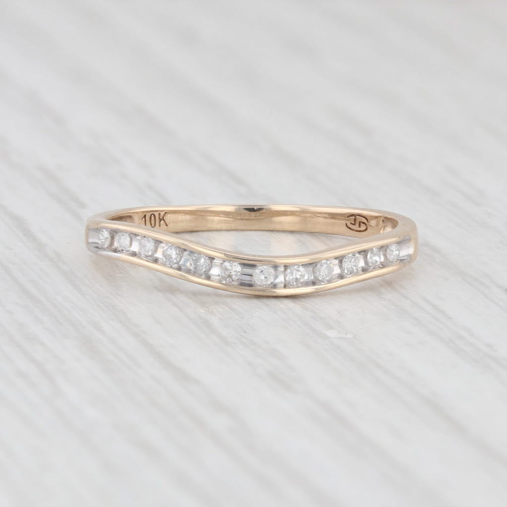 Light Gray Contoured Diamond Wedding Band 10k Yellow Gold Size 7 Ring Stackable Anniversary