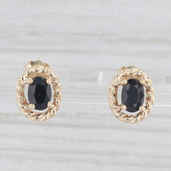 1ctw Blue Sapphire Stud Earrings 10k Yellow Gold Oval Solitaires