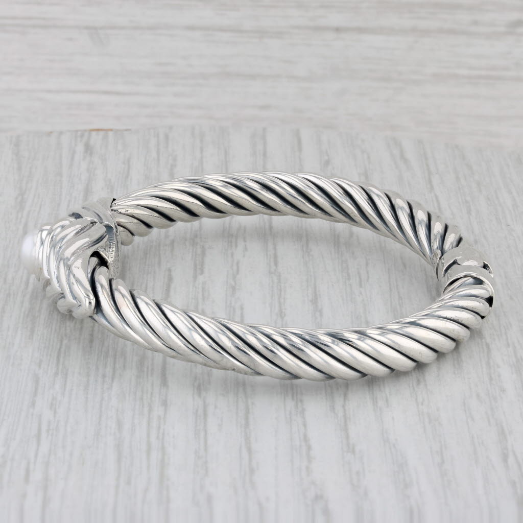 Gray Cultured Pearl Bangle Bracelet Sterling Silver Hinged 6.75" Statement