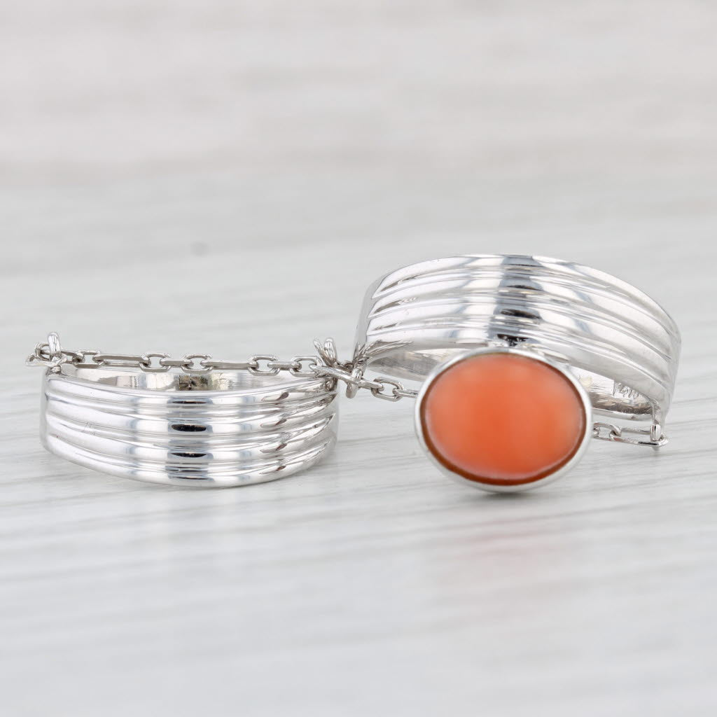Light Gray Coral Linked 2 Ring Set 14k White Gold Size 8.75 & 7 Statement Unique Design