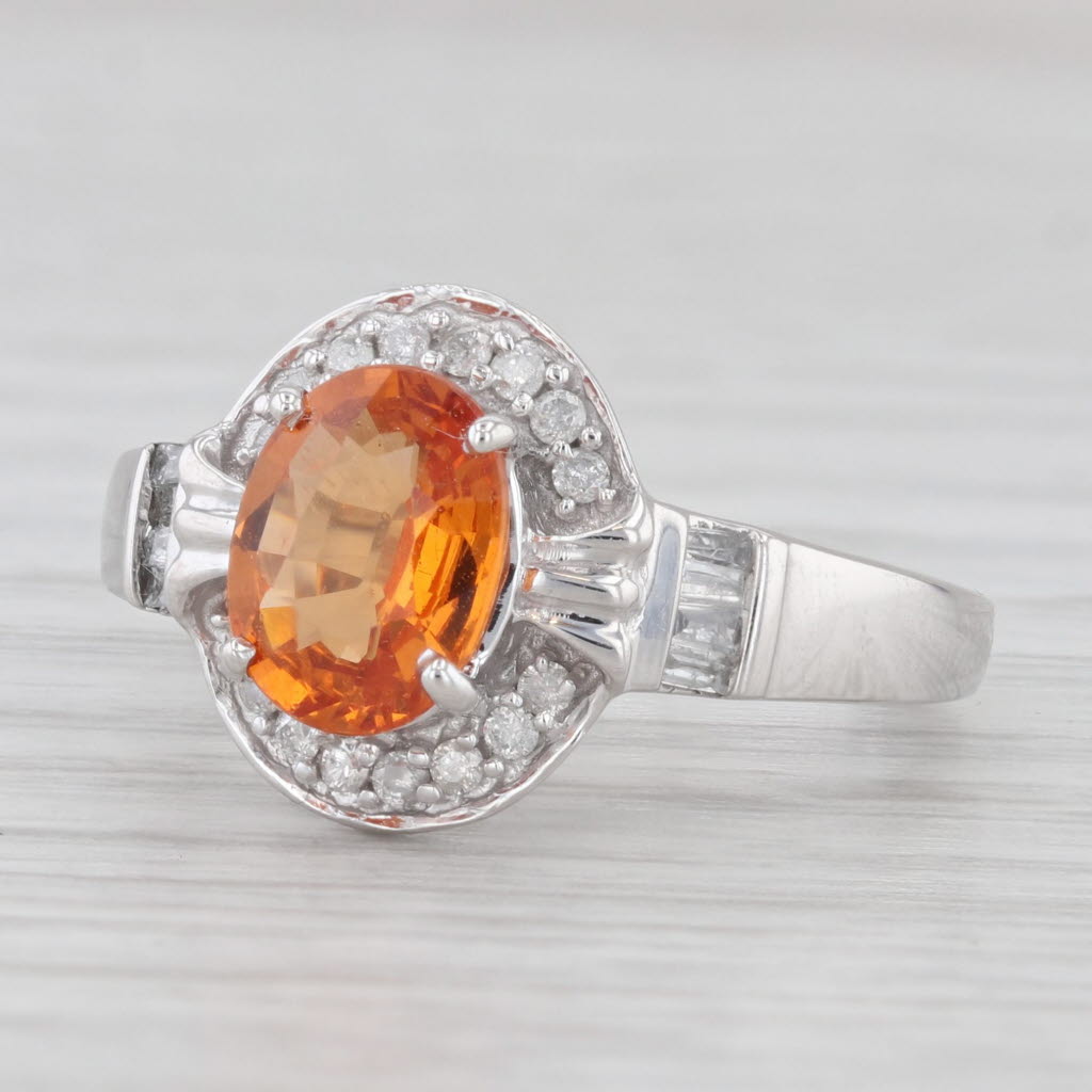Light Gray 1.68ctw Orange Garnet Diamond Halo Ring 10k White Gold Size 6.25