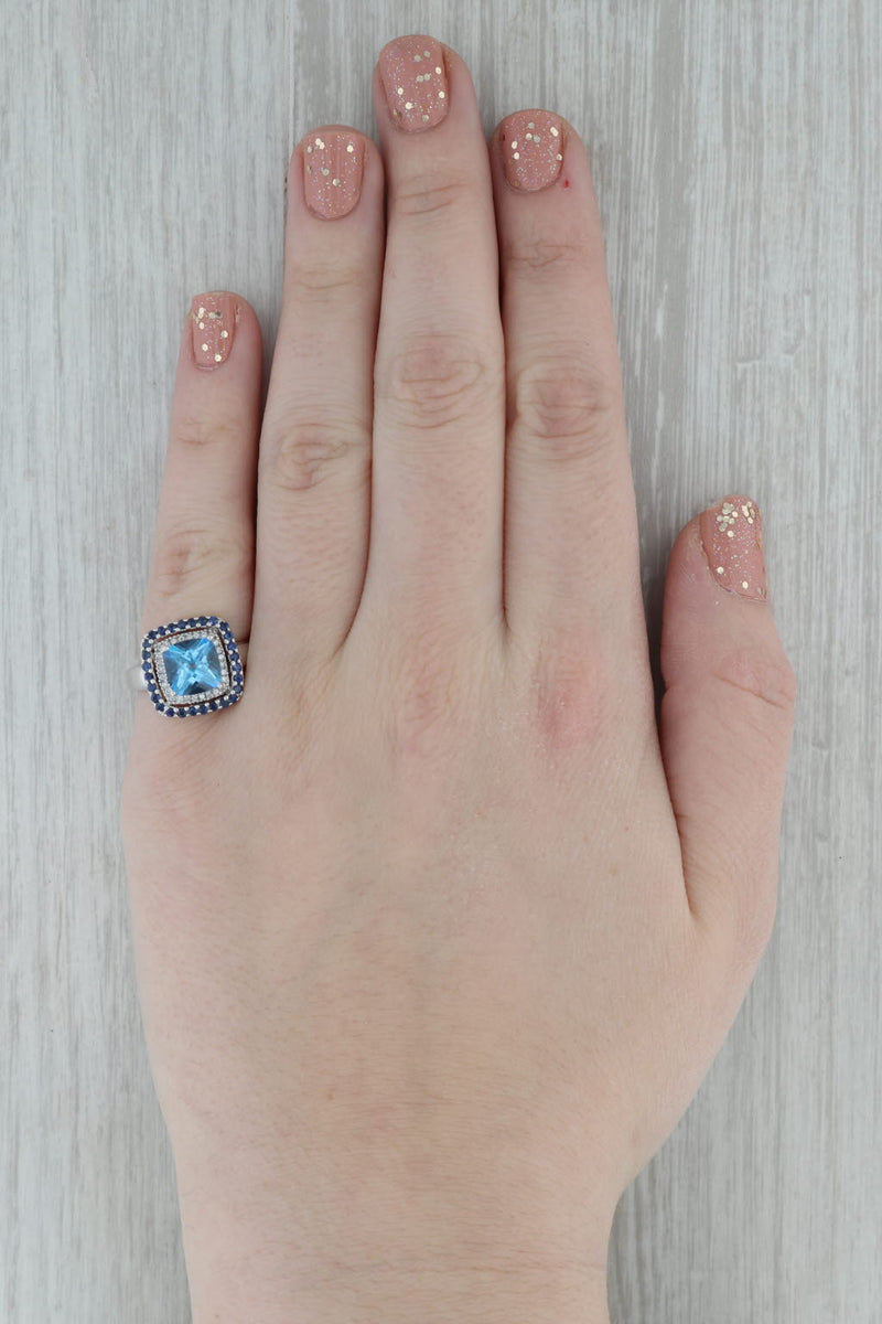 Le Vian 3.42ctw Blue Topaz Sapphire Diamond Halo Ring 14k White Gold Size 6.5