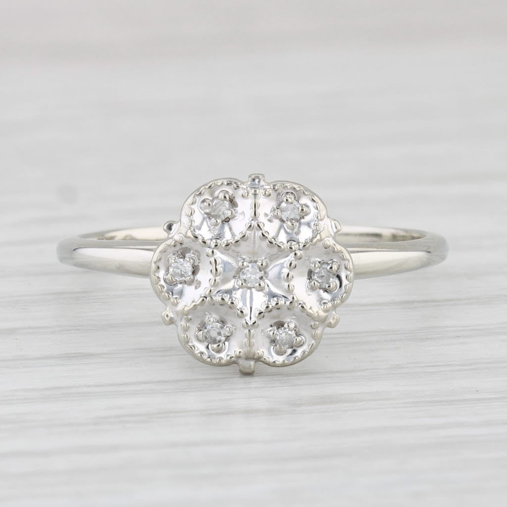 Light Gray Vintage Diamond Cluster Engagement Ring 10k White Gold Size 8.75