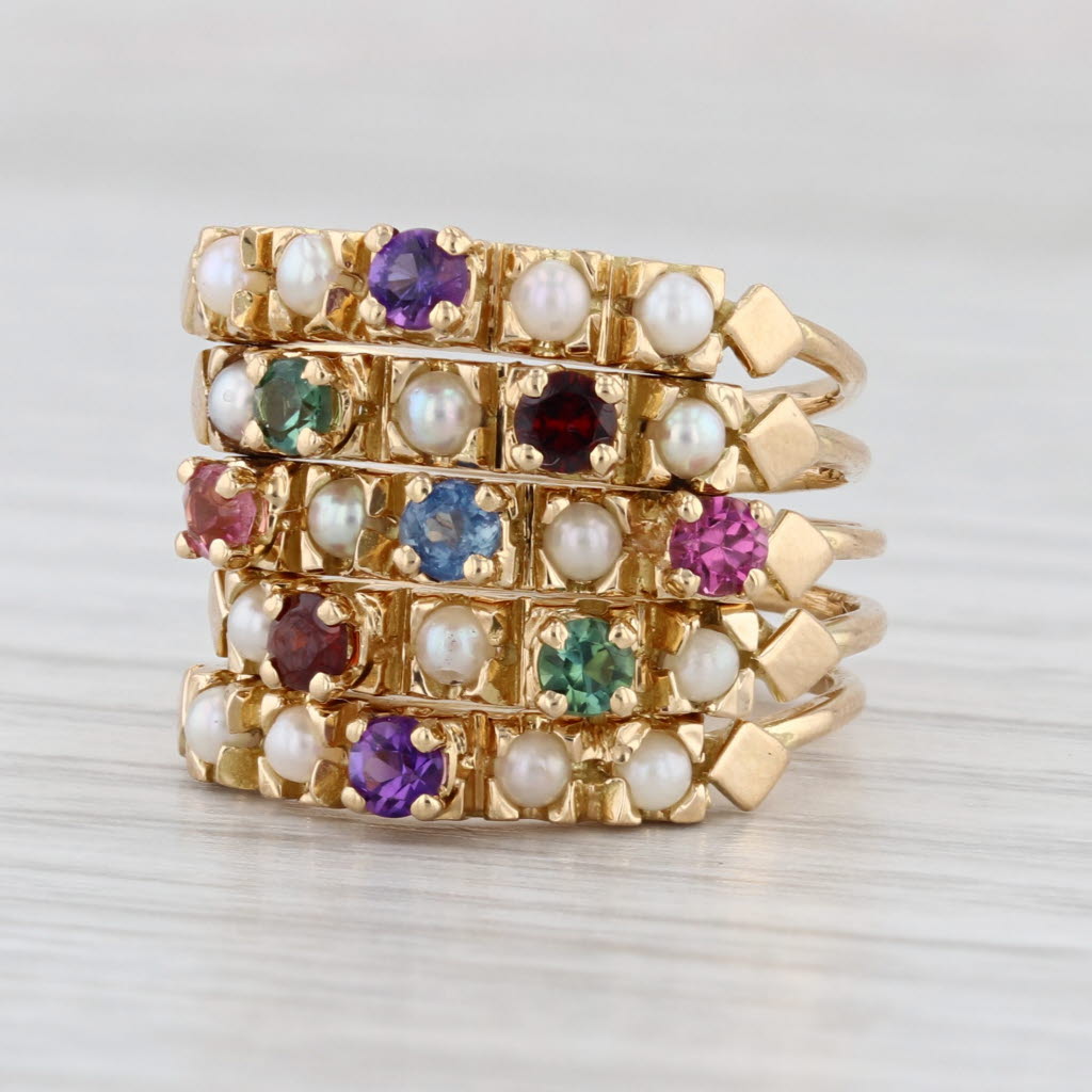Vintage Gemstone Multiband Harem Ring 18k Gold French Size 5.5 Stacking