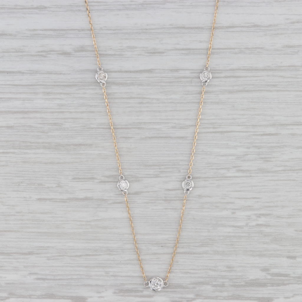 Gray 0.30ctw Diamond Station Necklace Diamonds by the Yard 14k Yellow Gold 17"-19"