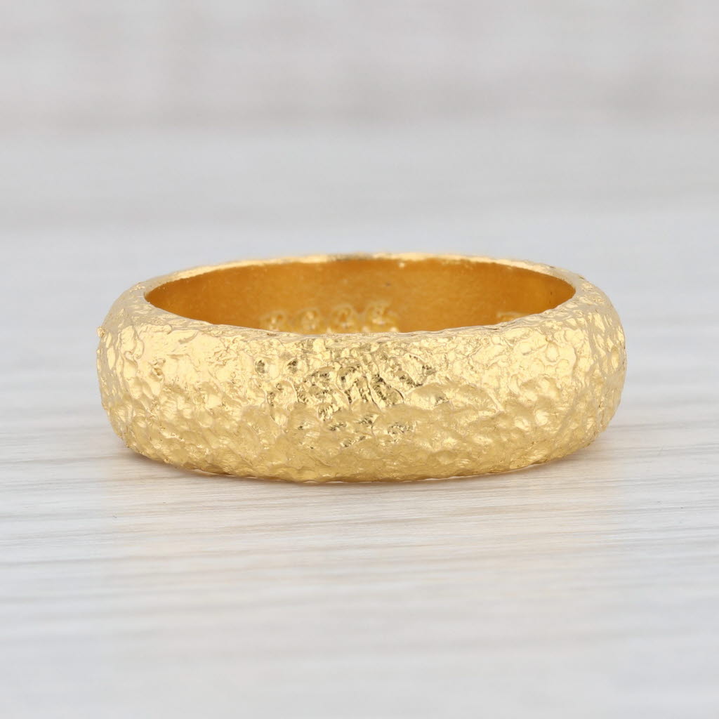 Light Gray Custom Textured Band 9999 Fine Yellow Gold Size 10 Stackable Wedding Ring