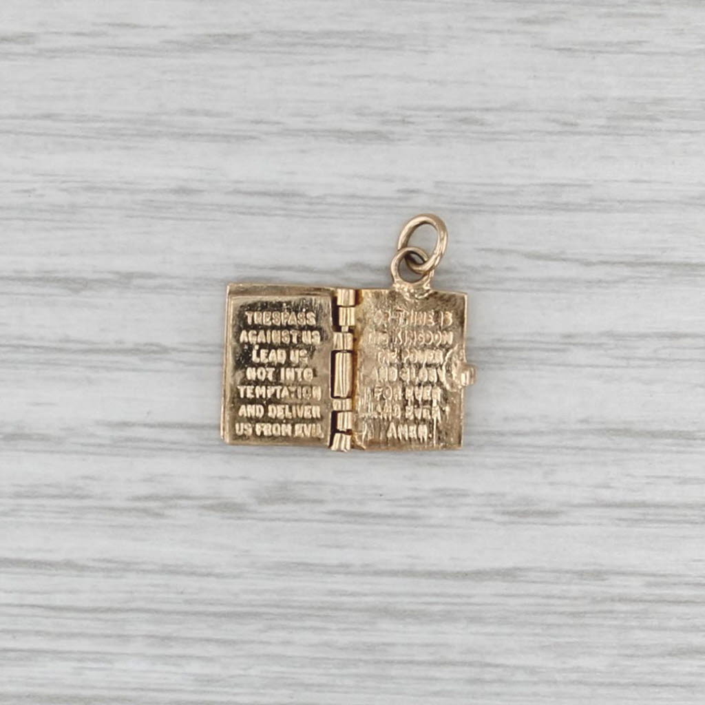 Vintage Bible Charm 9k Yellow Gold Lord's Prayer Book Opens Pendant